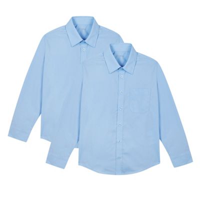 Debenhams Pack of two boy's blue long sleeved school shirts
